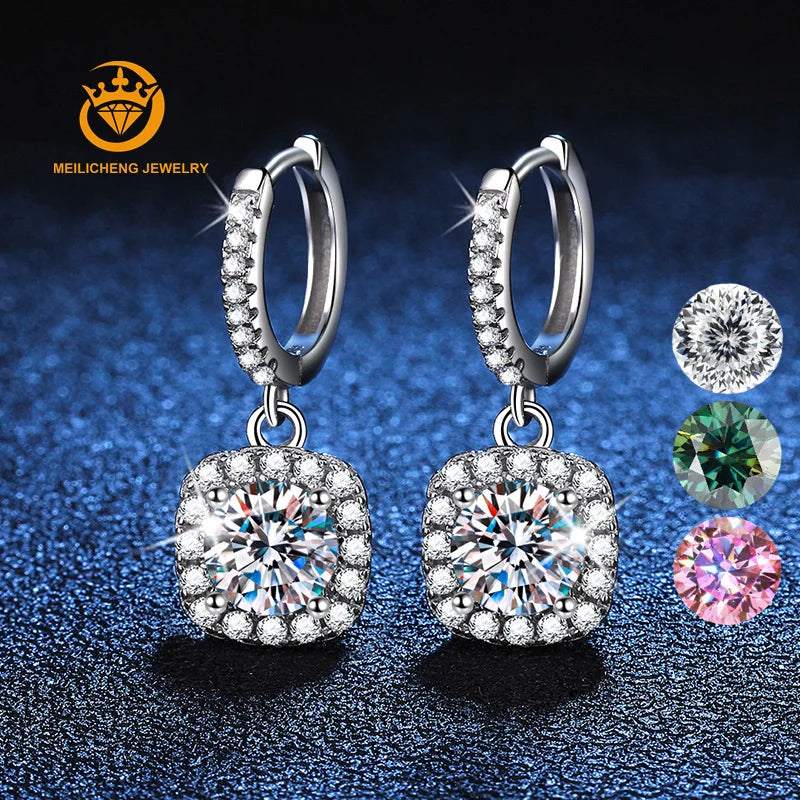 Factory Direct Sale Hypoallergenic Jewelry S925 Silver Moissanite Drop Earrings Female Earrings Classic Square Bag Earrings