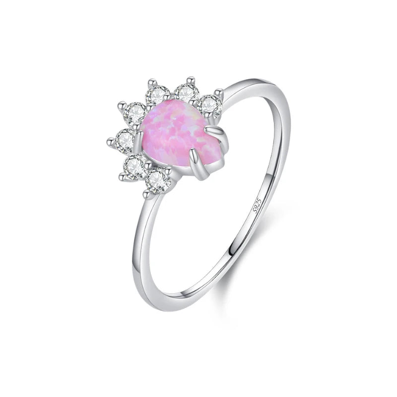 Top Selling Trendy 925 Sterling Silver Marquise Bezel 8x16mm Mohave Pink Opal Rhodium Plated Eternity Band Wedding Women's Ring
