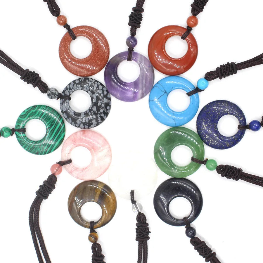 New Style Natural Stone Vintage Peace Buckle Pendant Necklace Gemstone Jewelry Green Aventurine Amethyst Pendant