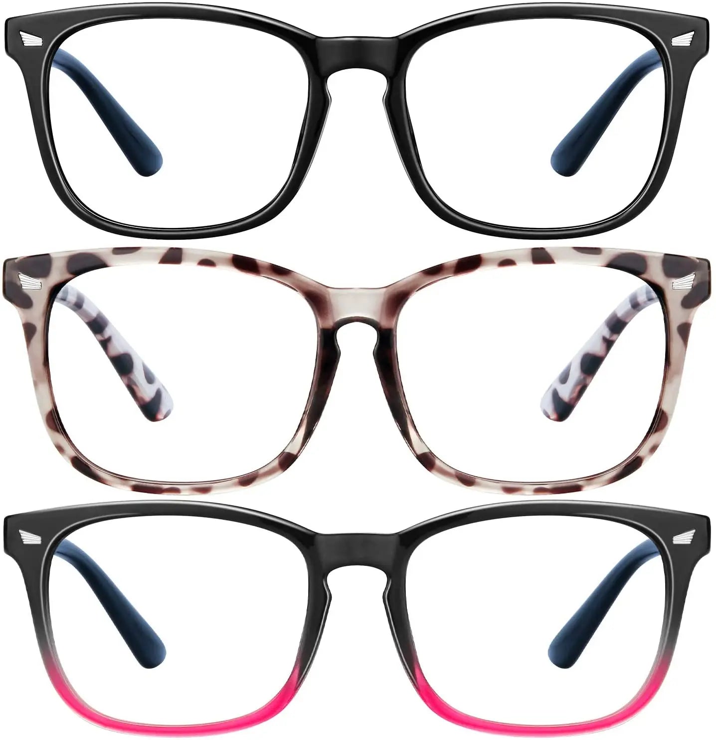 3Pack Computer Game Glasses Square Eyeglasses Frame Screen Glass Reading Glasses Anti Blue Light/