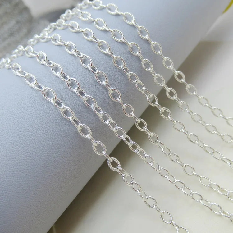 Wholesale High Quality DeaiGems 925 Silver Ribbed Cable Chain Hammered O-chain Roll Pack for DIY Necklace Bracelet Accessory