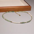 Natural Green Aventurine Moss Agate Stone Necklace for Women Pearl Charm Column Beaded Jewelry Healing Stone Necklace