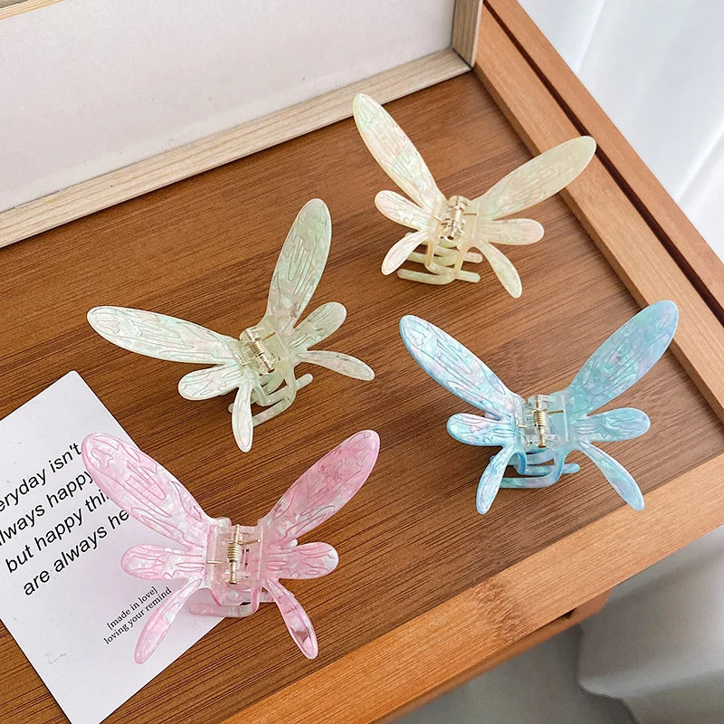 Dowell Acetic Acid Dragonfly Hair Clip Female Half Tied Hair Grip Clip Summer Feeling Curly Hair Shark Clip