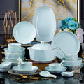 Hot Sale Bone China Polygonal Bowls and Plates Painted Gold Green Glaze Household Utensils and Dishes