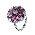 Elegant Rhodium Plated 925 Silver Jewelry Natural Pyrope Flower Ring for Women Birthday Gift