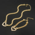 Ins Style Fashion Personality Stacked Thick Chain Necklace Bracelet Set Suit Hip-Hop Gold Heart Shaped Pendant