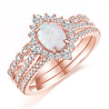 OAHLAN Fashion Jewelry 1.5CT Oval Ring Sets Opal Cubic Zirconia 3Pcs Rose Gold Copper Ring for Women Engagement Wedding Band