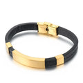 KALEN Unisex 210mm Casual Silver/Gold/Black Stainless Steel&Cowhide Leather Bracelet