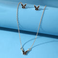 New Wholesale Fashion  Women Jewelry Set White Black Oil Dripping  butterfly  Chain Necklace Stud Hoop Earrings Set