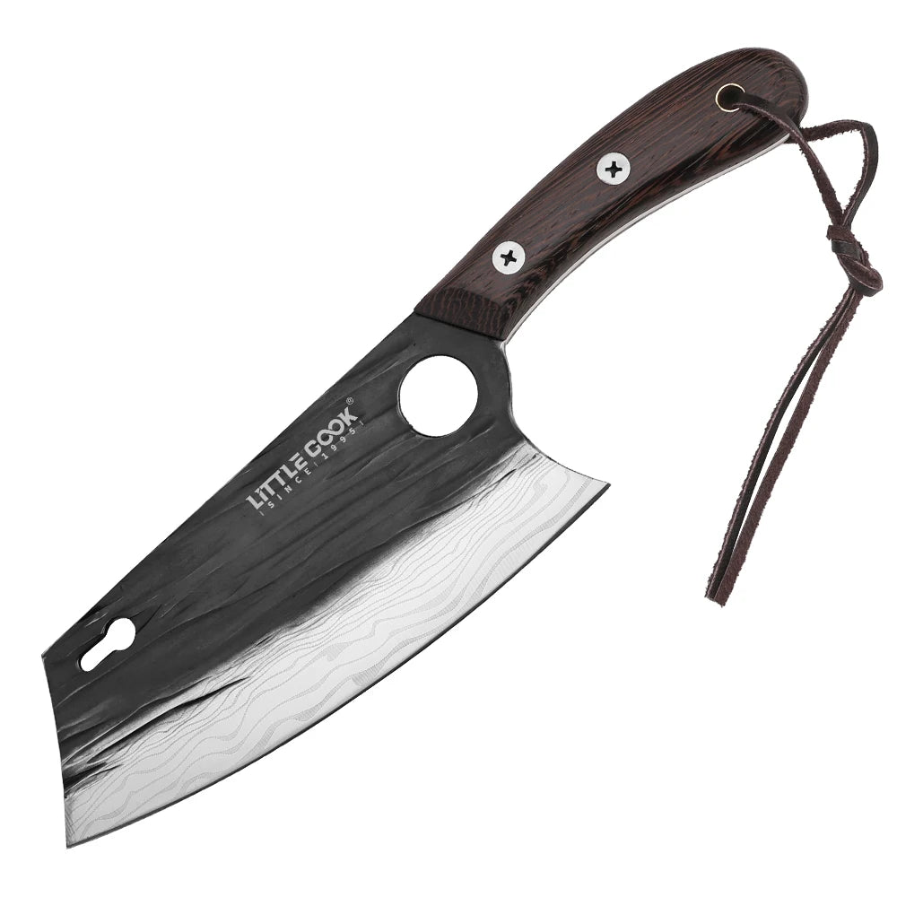 Little Cook 7.5 Inch Hand Forged Cleaver Knife Wood Handle with 4Cr13 Steel Blade Multipurpose Kitchen Knife for Cooking and Cut