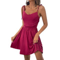 Summer Sleeveless Backless High Waist Plain Satin Party Slip Mini Dress for Women