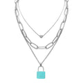 Hot Selling Personality Simple Women's Punk Paperclip Layered Choker Necklace Stainless Steel Lock Stone Necklace
