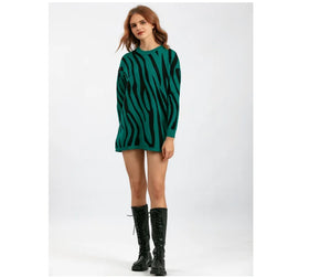 Wholesale Women New Zebra Pattern Fashion Knit Pullover Long Sweater Knit Top Autumn Casual Sweater