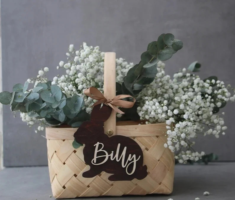 Easter Rabbit Basket Tag Rabbit Personalized Easter Name Tags Labels Gift Tag Custom Wooden Name Easter Rabbit Decor