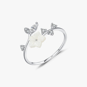 Real 925 Sterling Silver Opening Size Stackable Finger Rings Fine Jewelry Exquisite Shell Pearl Thin Flower Rings for Women