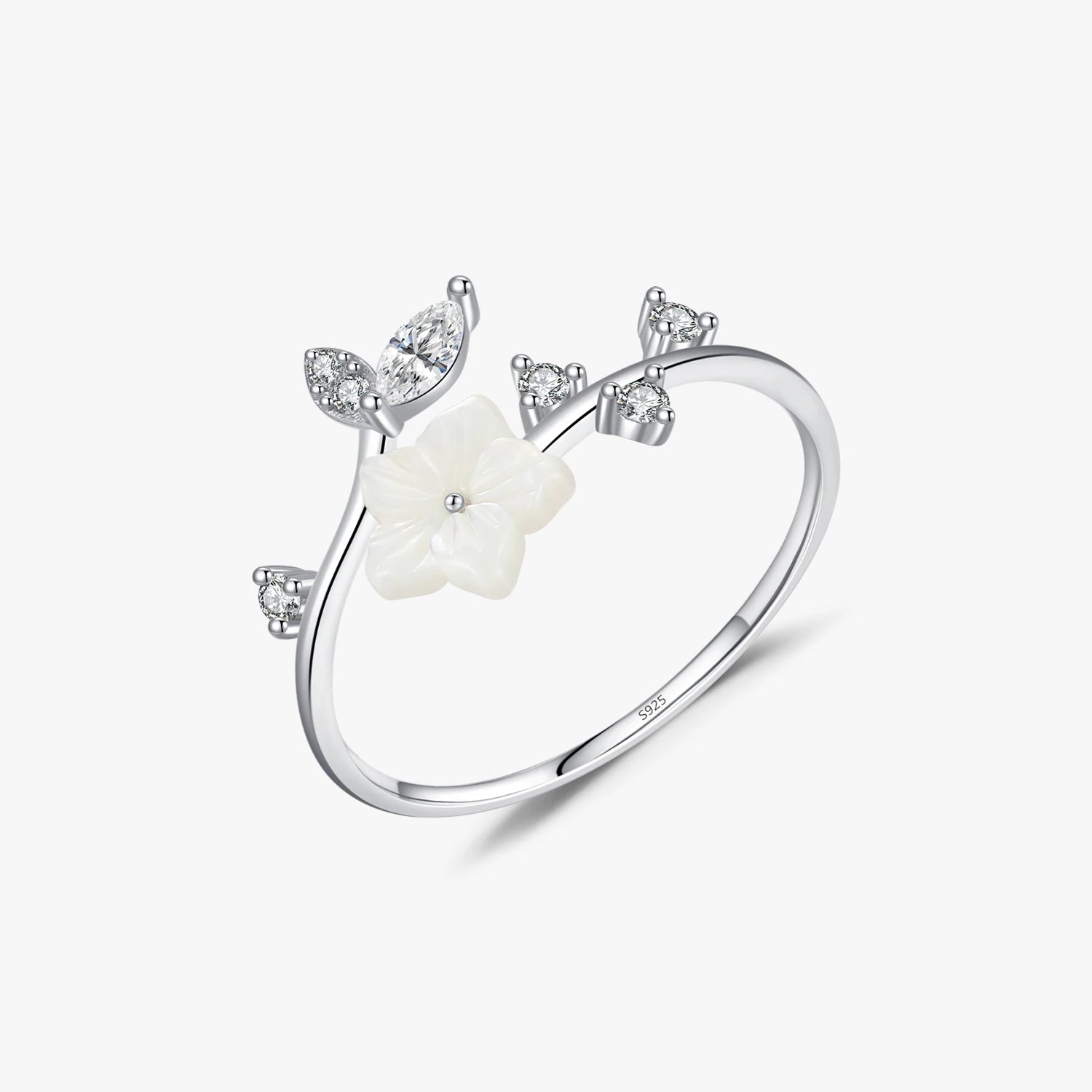 Real 925 Sterling Silver Opening Size Stackable Finger Rings Fine Jewelry Exquisite Shell Pearl Thin Flower Rings for Women
