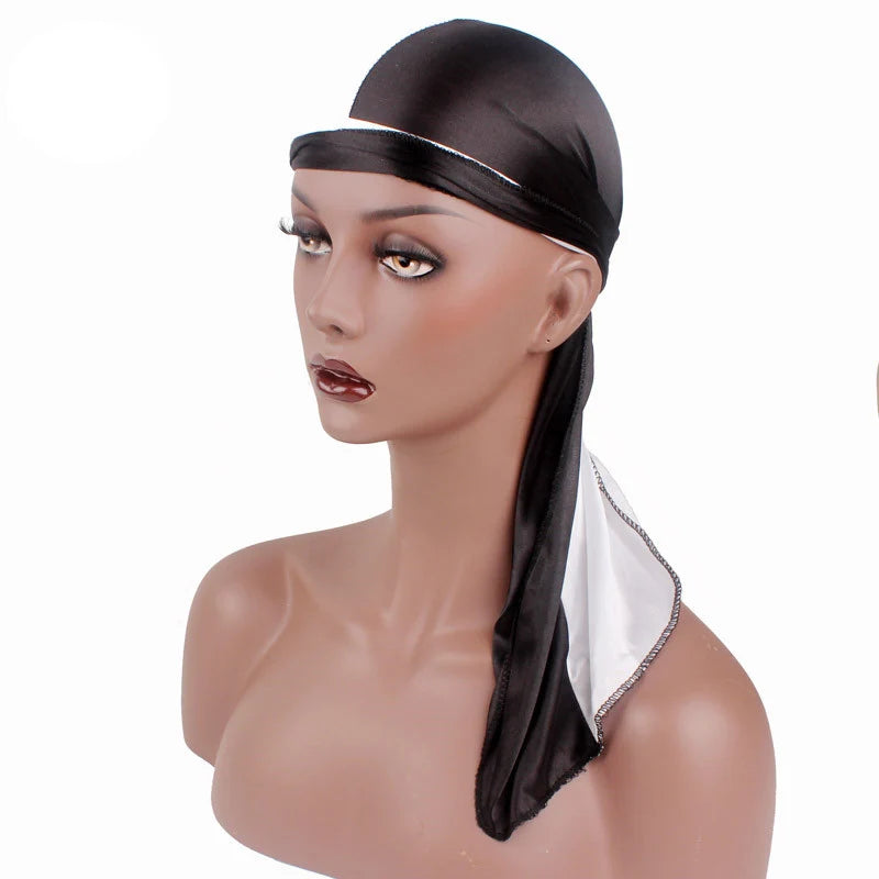 Wholesale Long Tail Silky Scarf Color Blocking Du Rags Pirate Hat Durag Skull Hat Turban Hair Accessories