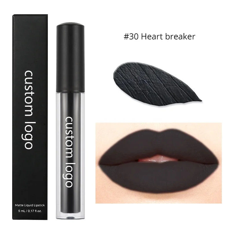 Private Logo Lips Makeup Non-Stick Cup Waterproof Long Lasting Matte Liquid Black Lipstick