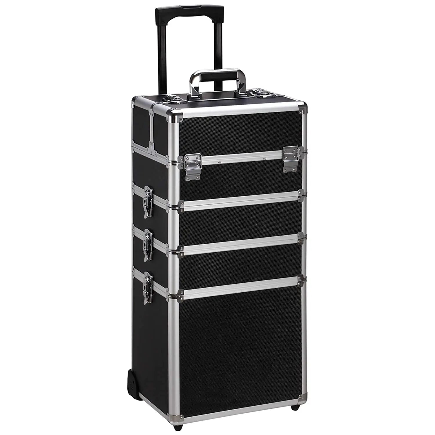 Professional 4 in 1 Lift Handle Lock Aluminum Rolling Airplane Bags Cosmetic Makeup Train Cases for Makeup Artists Hair Stylist
