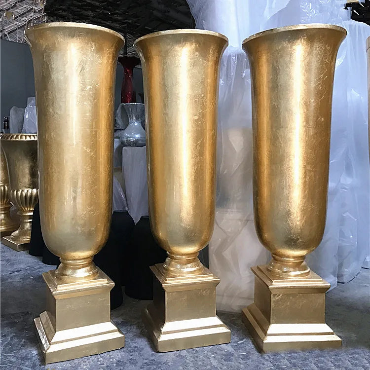 Large Floor Antique Vases LG20180830-12 Hot Sale Fiber Glass Gold Vase Stand  Large Decorative Gold Table Top Vases