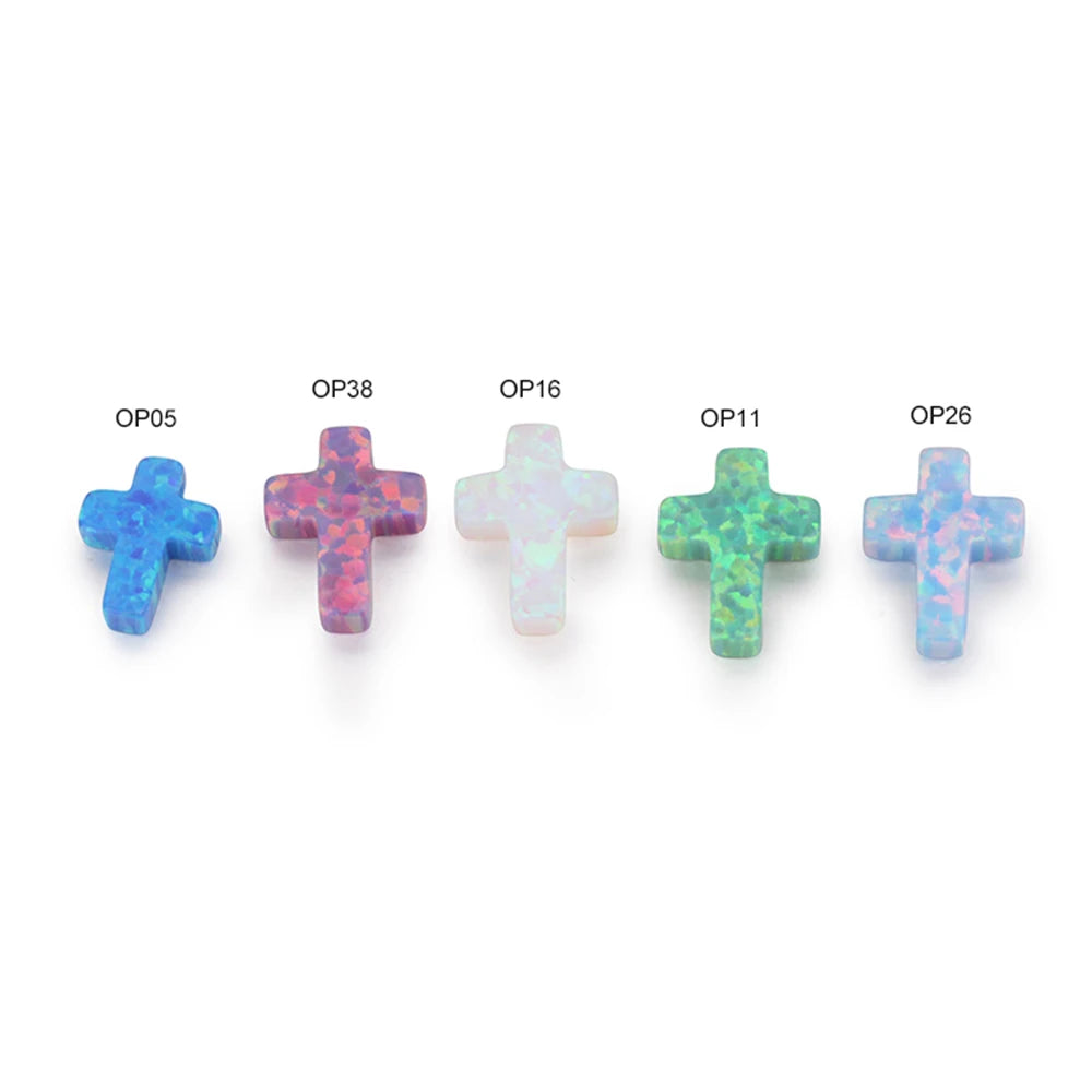 MOQ 1pc Horizontal Hole 9x12mm Cross Shape Synthetic Opal Stone White Blue Green Loose Opal Stone for Jewelry Making