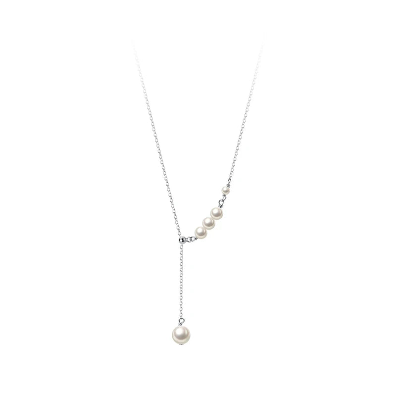 Factory Wholesale 925 Sterling Silver Imitation Pearl Y Shape Collares Choker Necklaces Ladies Jewelry