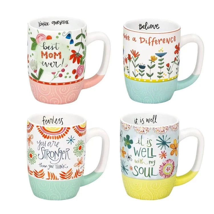 Eco Friendly European Style Embossed Decals Ceramic Tea Cup Custom Printed Coffee Mugs With logo