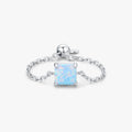 925 Sterling Silver Fine Jewelry Daily Accessories Elegant Blue Square Opals Adjustable Link Chain Rings for Women