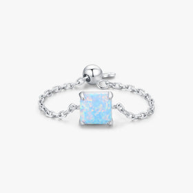 925 Sterling Silver Fine Jewelry Daily Accessories Elegant Blue Square Opals Adjustable Link Chain Rings for Women