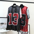 Casual Fashion Loose Digital Contrast Short-Sleeved T-Shirt Medium Length Sequin Pullover Performance Dress