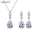 LUOTEEMI White Rhodium Gold Plated Bridal Wedding Jewelry Sets Cubic Zirconia Fancy Women Set