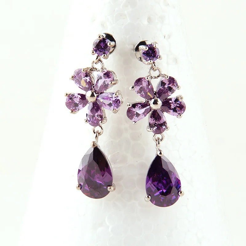 New Western Female Charm Earrings Women Clover Flower Water Drop Cubic Zircon Stud Earrings