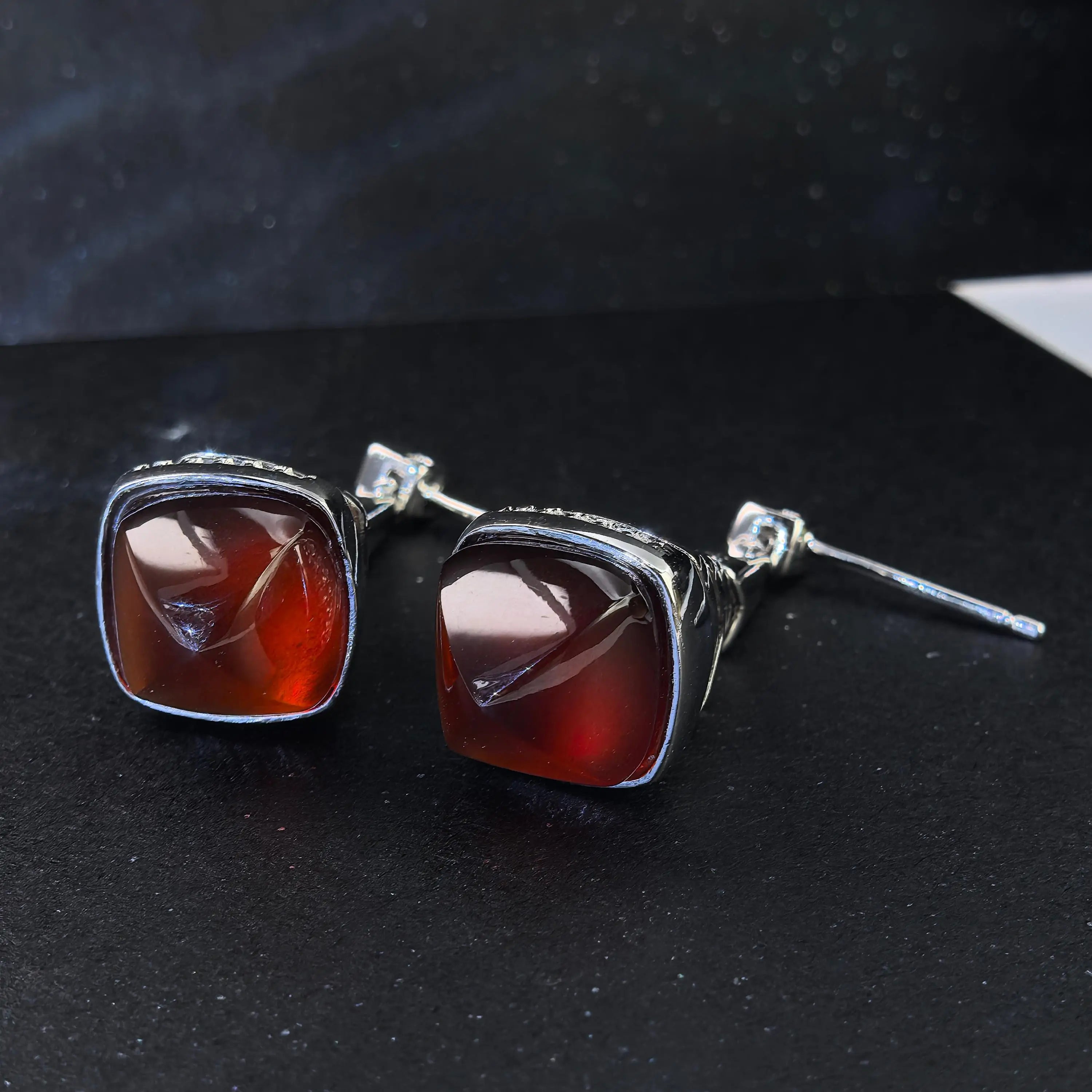 Graceful Rhodium Plated 925 Silver Jewelry Natural Mandarin Garnet Drop Earrings for Women Anniversary Gift Daily Wear