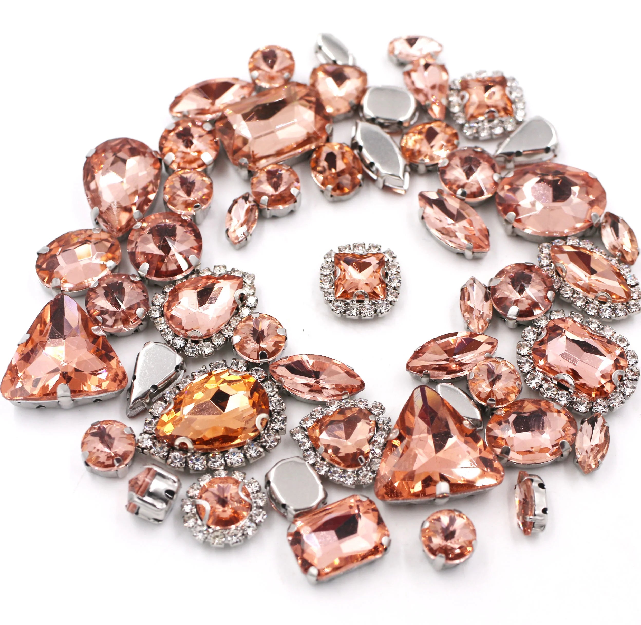HFOUR 50pcs/Bag Mixed Shape 3D Water Red Claw Drill Crystal Glass Buckle Silver Claw Flatback Sew-on Technique Loose Rhinestones