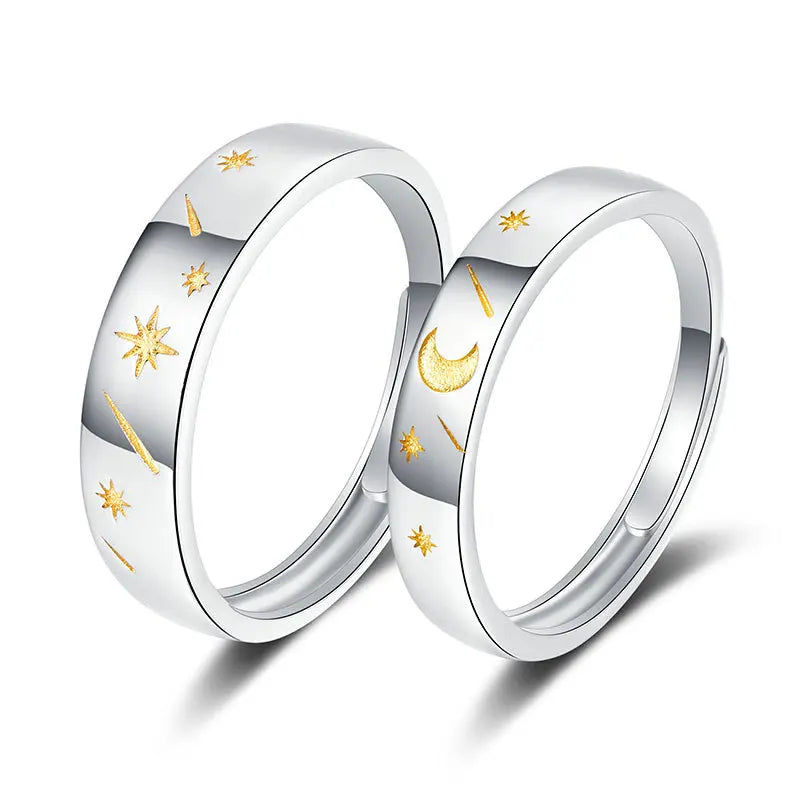 Sun & Moon Ring Couple Ring Set Silver Simple Open Adjustable Wedding Ring Set Couple Eternity Bands for Wedding Jewelry