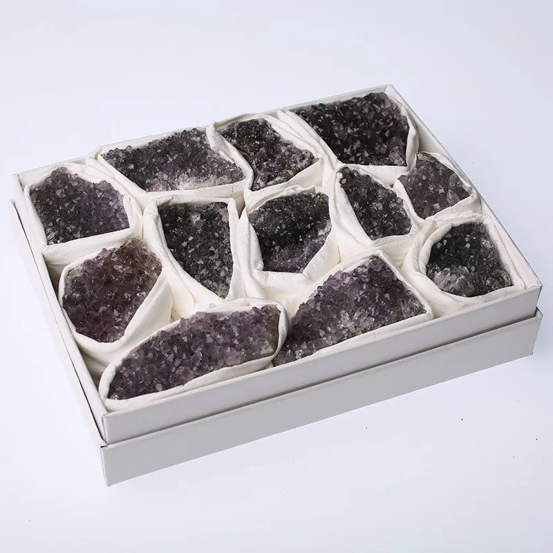 Hongzhuo Natural Crystal Amethyst Cluster Box Raw Rough Specimen Fengshui Healing Folk Crafts Stones