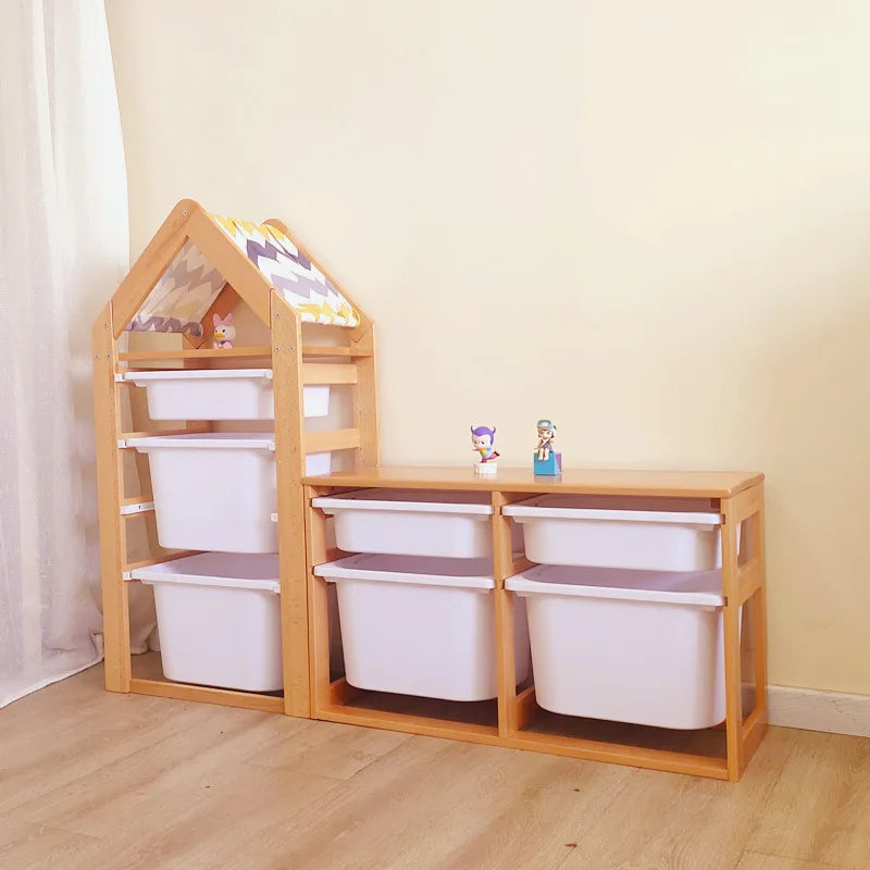 Montessori Kindergarten Storage Cabinet Solid Wood Nursery Toys Rack Locker Preschool Storage Cabinet for Toys