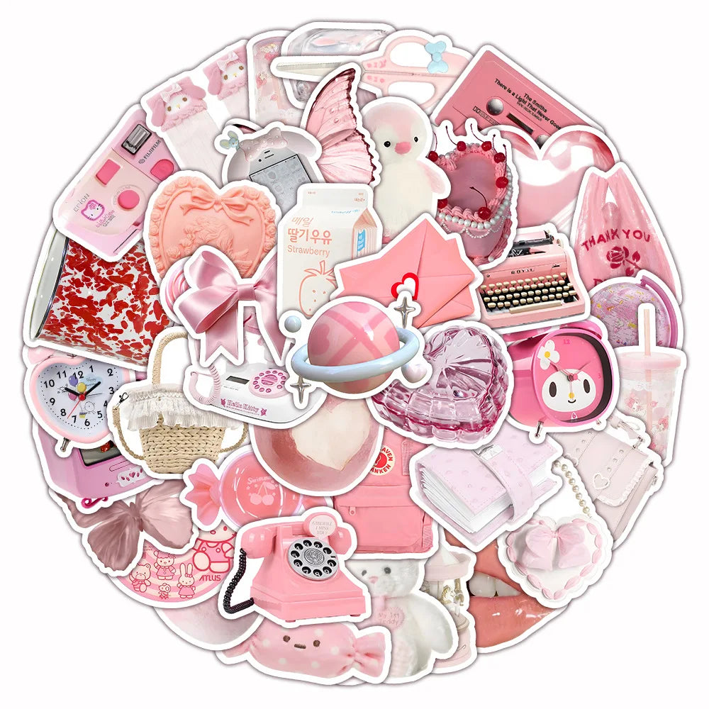 50pcs Hot Lovely VSCO pink Series Stickers Packs for Motorcycle Suitcase Guitar Notebook Wholesale Pvc
