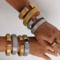 Wholesale High Quality Fashion Jewelry Bangle 18K Gold Plated Stainless Steel Chunky Mesh Design Open Bracelet Bangles for Women