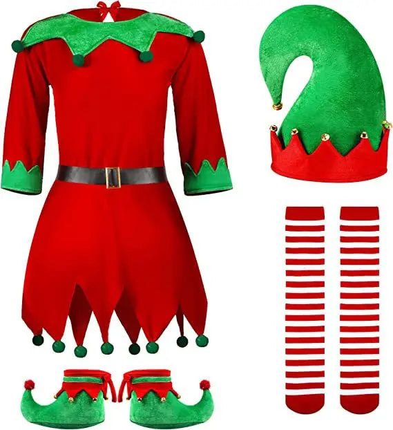 Hot Sale Customizable Green Christmas Party Unisex Santa Children Clothing Tree Suit Cosplay Outfits for Kids Includes Dresses