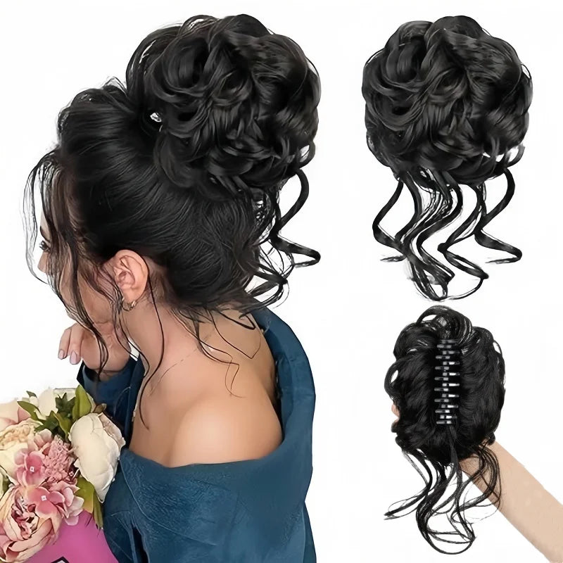 Messy Bun Ponytail Wigs for Women Curly Hair Ponytail Extension Claw Clip Wig Donut Updo Hair Accessory