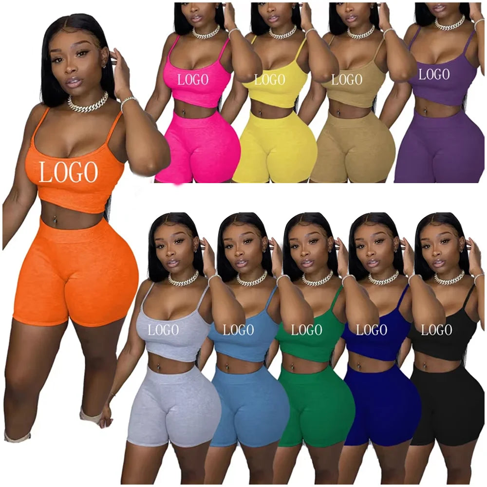 Biker Shorts Two Piece Set Custom logo Advertising Gift Promotional 2026 Summer  Printed LogoTwo Piece Women Biker Short Set