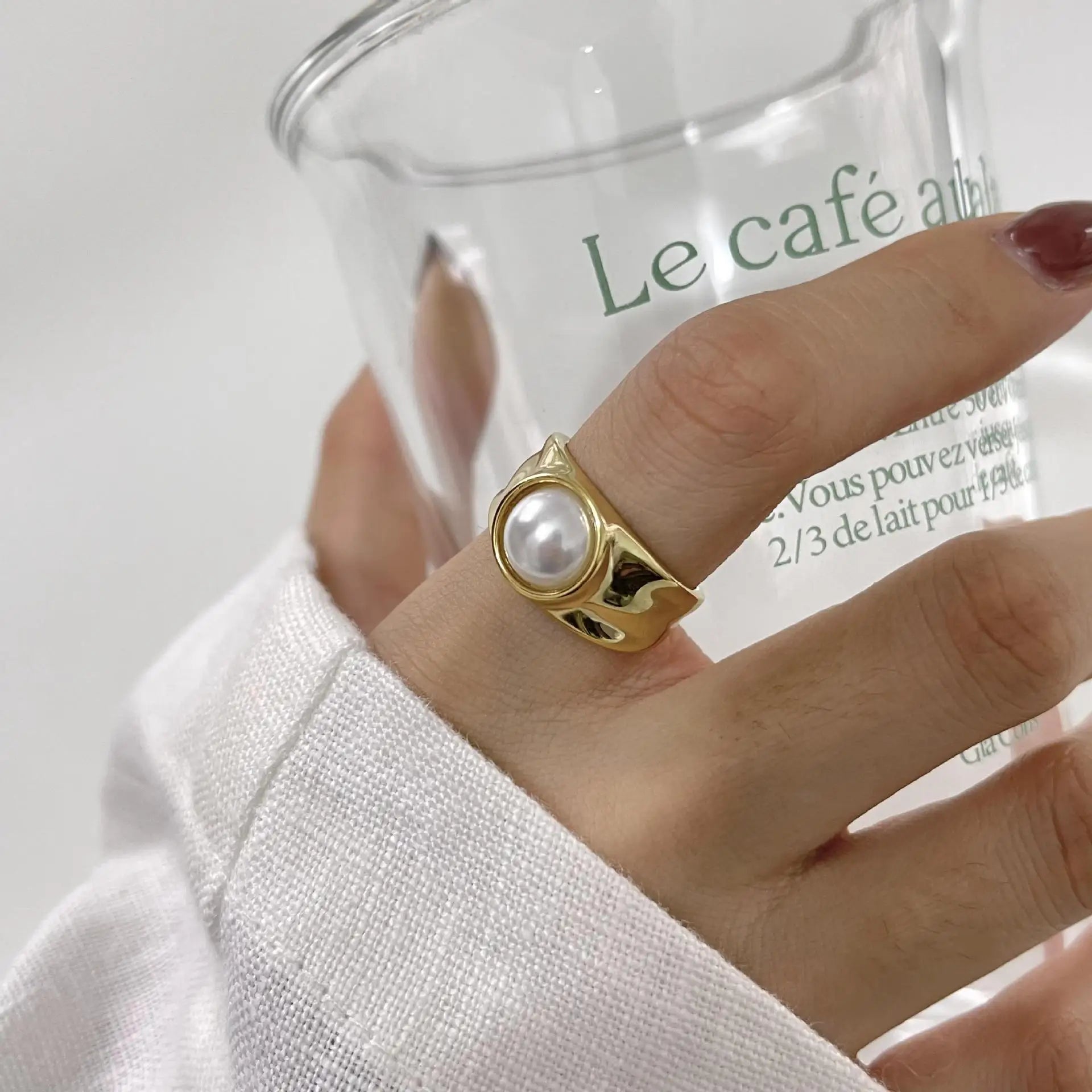 925 Sterling Silver Vintage Freshwater Pearl Elegant Rings Minimalist 18K Gold Plated Ring