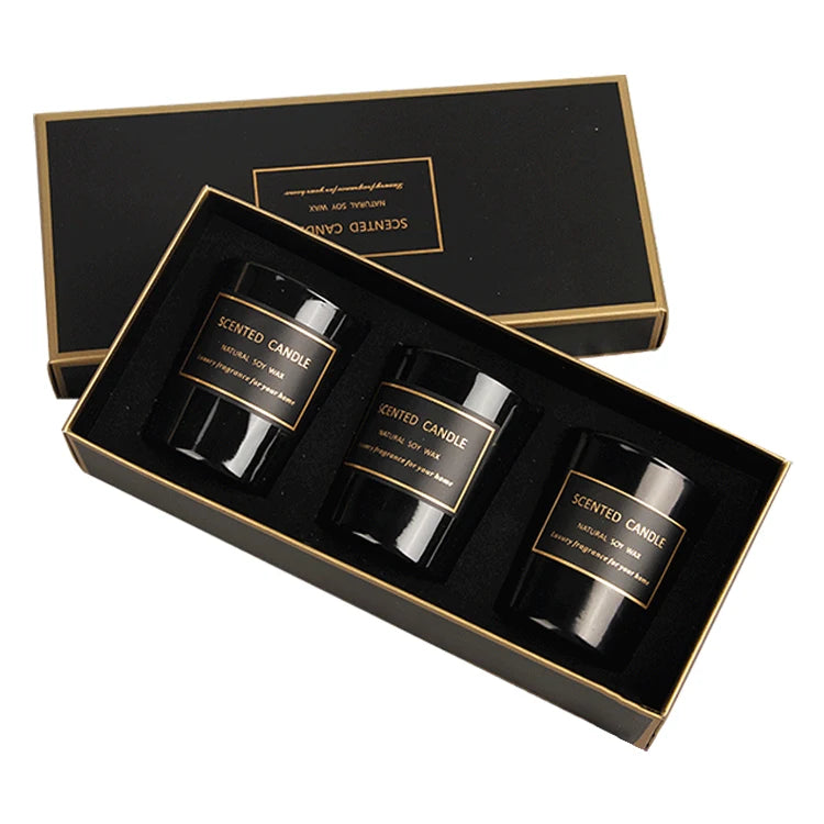 Custom Paper Hard Cardboard Holographic Matte Black Wax Scented Candles Gift Boxes Packaging