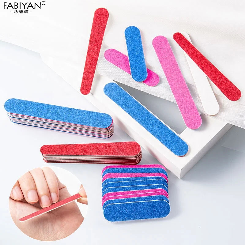 2-Sided 100/180 Emery Sandpaper Double Side Wooden Mini Nail File in 100pcs Packaged in OPP Bag