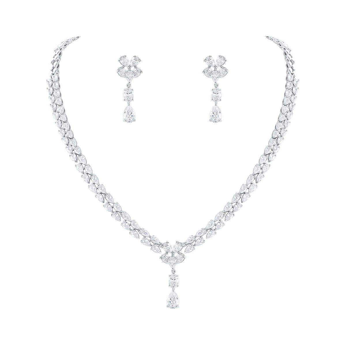Weiman Classic Style Cubic Zirconia Jewelry Set Rhodium Silver Plated for Bridal Wedding Prom Christmas Party Engagement