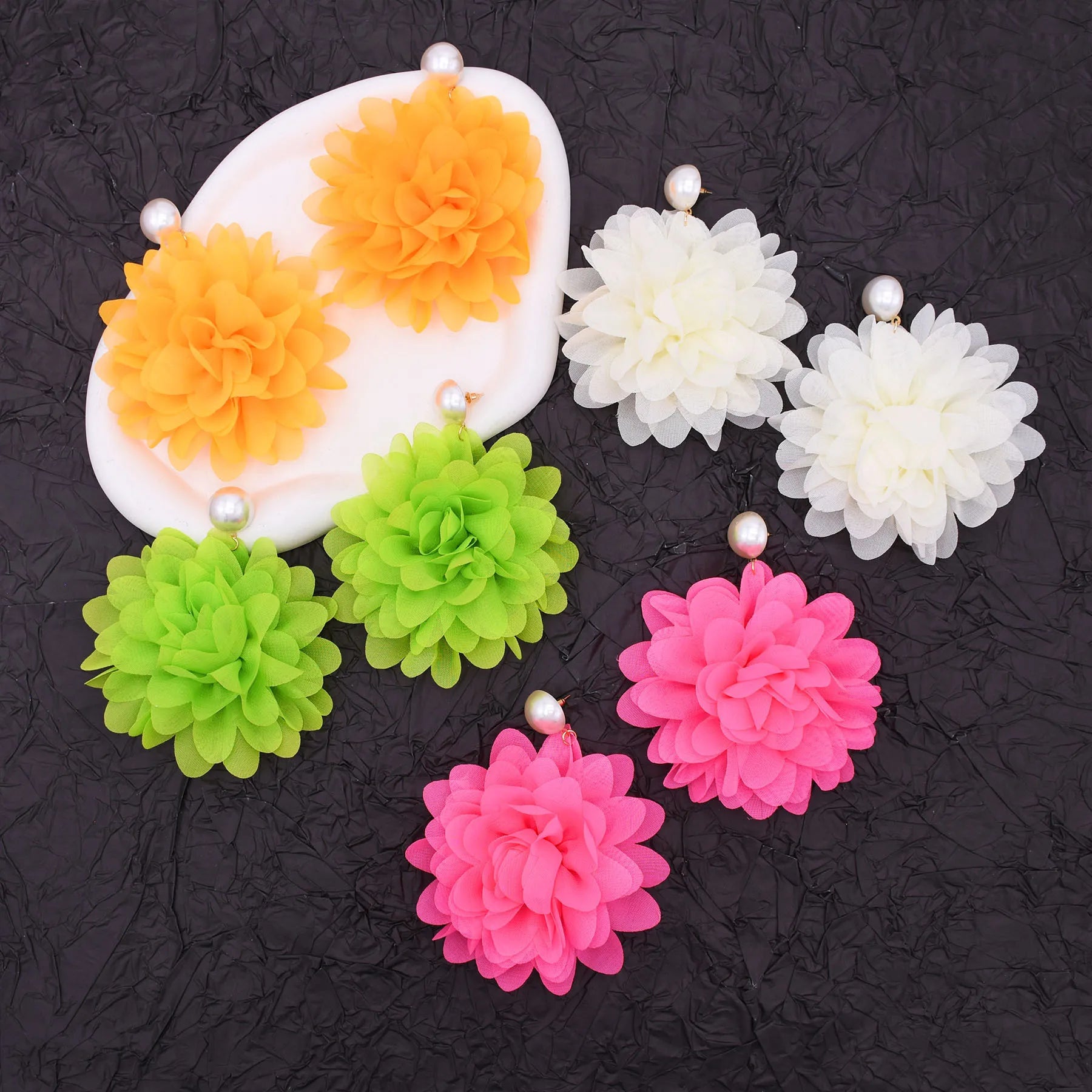 Summer Fresh 3D Mesh Multi-Layer Pearl Flower Drop Earrings Fresh Style for Women's Sweet Vacation Dangle Fashion Jewelry
