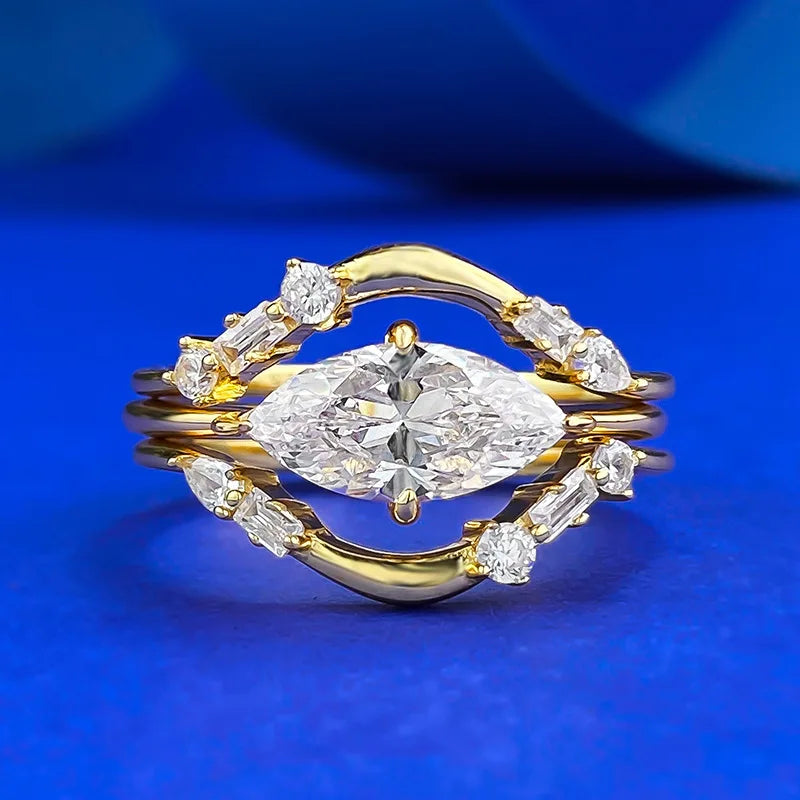 Luxury 925 Sterling Silver Ring with High Carbon Diamond Marquise-cut 6*12mm Zircon