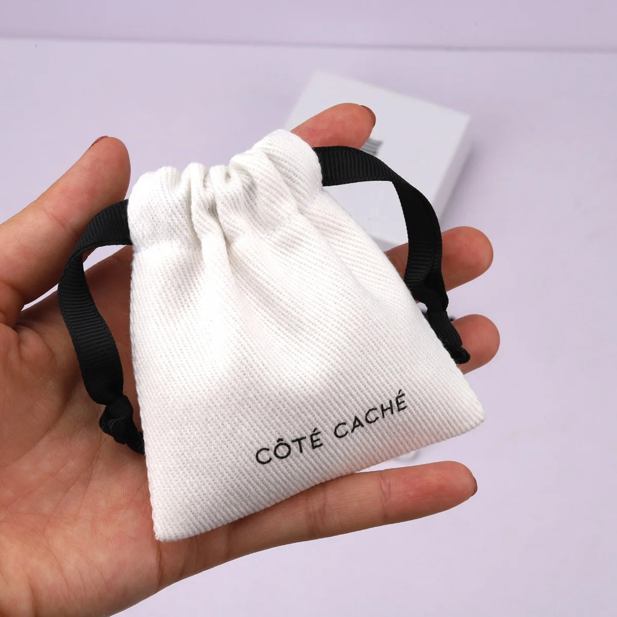 8x8cm Cotton Canvas Jewelry Packaging Bag Jewelry Pouch with Custom logo