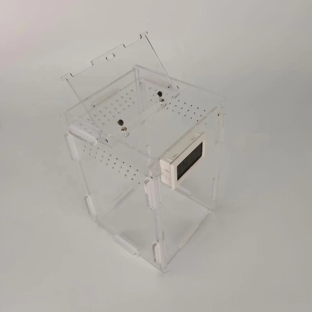Disassembled clear Acrylic Reptile Terrarium Feeder Cage with Thermometer
